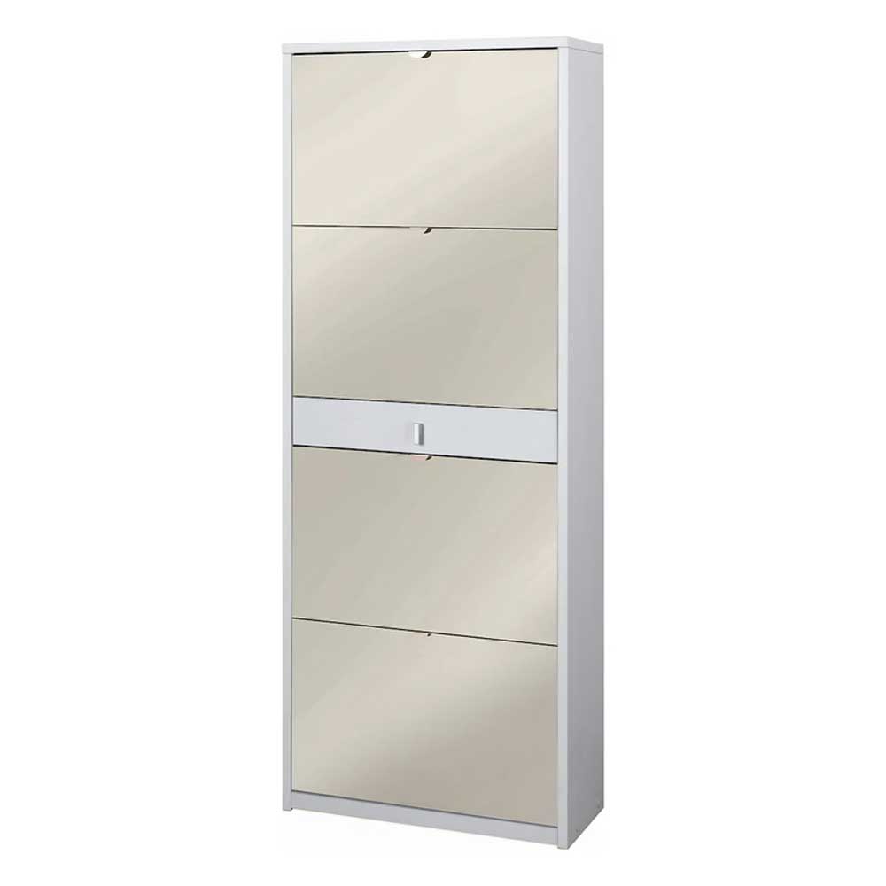 Elegante scarpiera a 4 ante + 1 Cassetto Centrale con maniglia satinata Profondità 29 cm finitura Bianco Fiammato / Specchio Naturale by Sarmog by CeramicStore | Lo specialista del tuo bagno