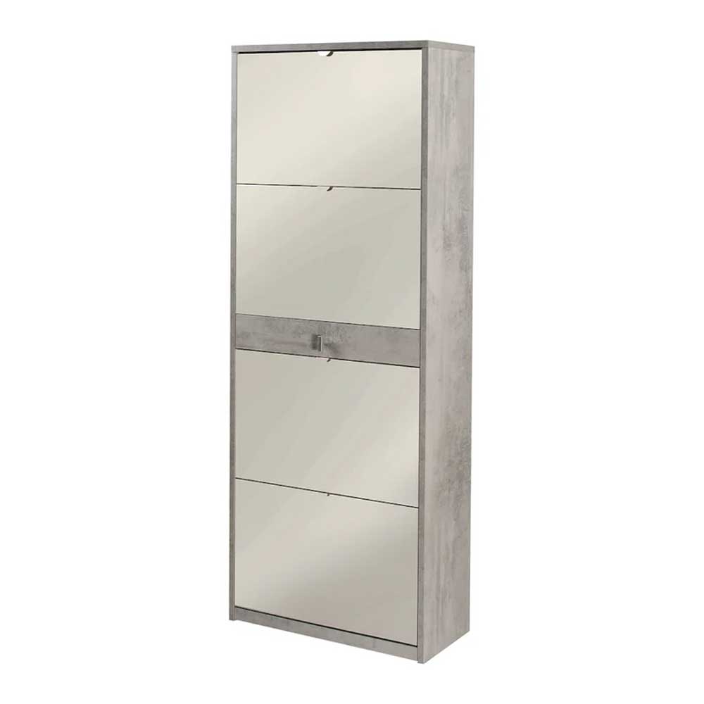 Elegante scarpiera a 4 ante + 1 Cassetto Centrale con maniglia satinata Profondità 29 cm finitura Cemento / Specchio Naturale by Sarmog by CeramicStore | Lo specialista del tuo bagno