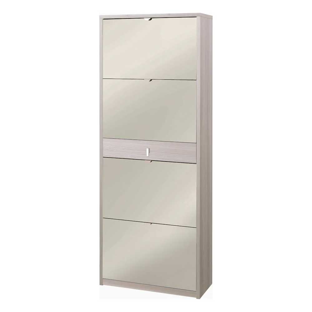 Elegante scarpiera a 4 ante + 1 Cassetto Centrale con maniglia satinata Profondità 29 cm finitura Olmo Chiaro / Specchio Naturale by Sarmog by CeramicStore | Lo specialista del tuo bagno