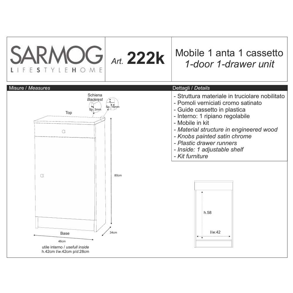  Mobile armadio portaoggetti con 1 anta e 1 cassetto finitura Eucalipto by Sarmog by CeramicStore | Lo specialista del tuo bagno