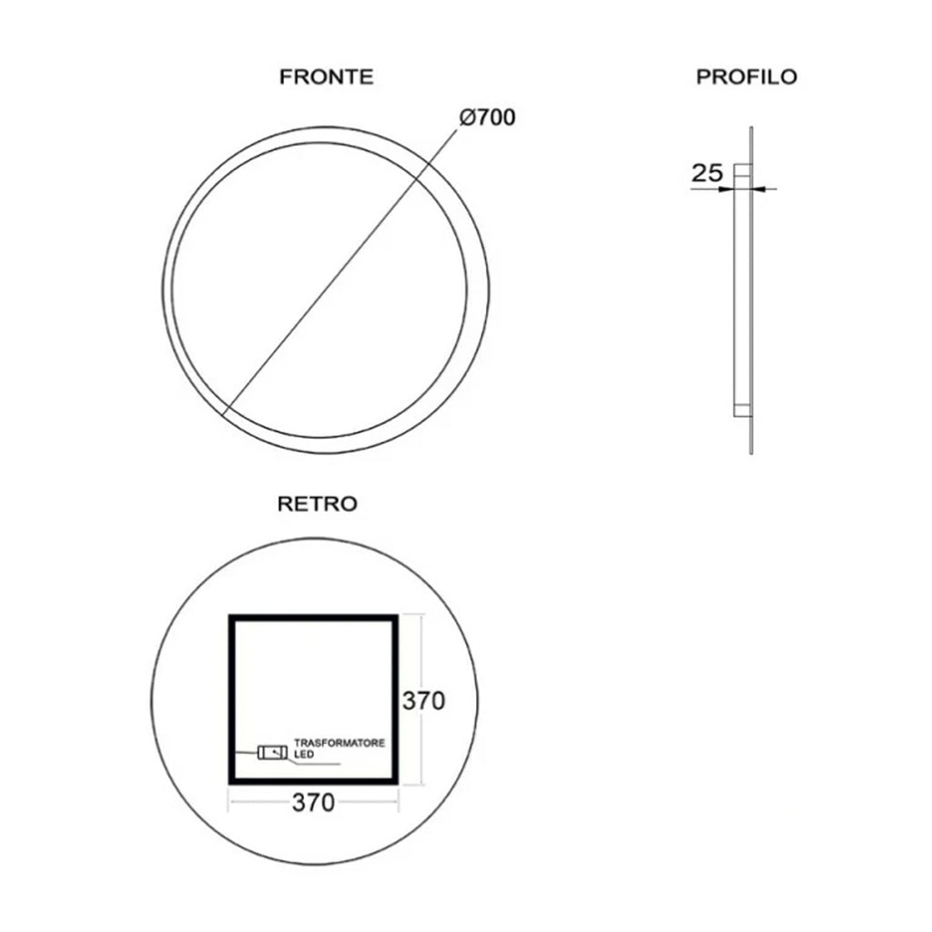 Specchio rotondo retroilluminato con luci LED Cubi&Co modello Eclipse - ø 70 cm