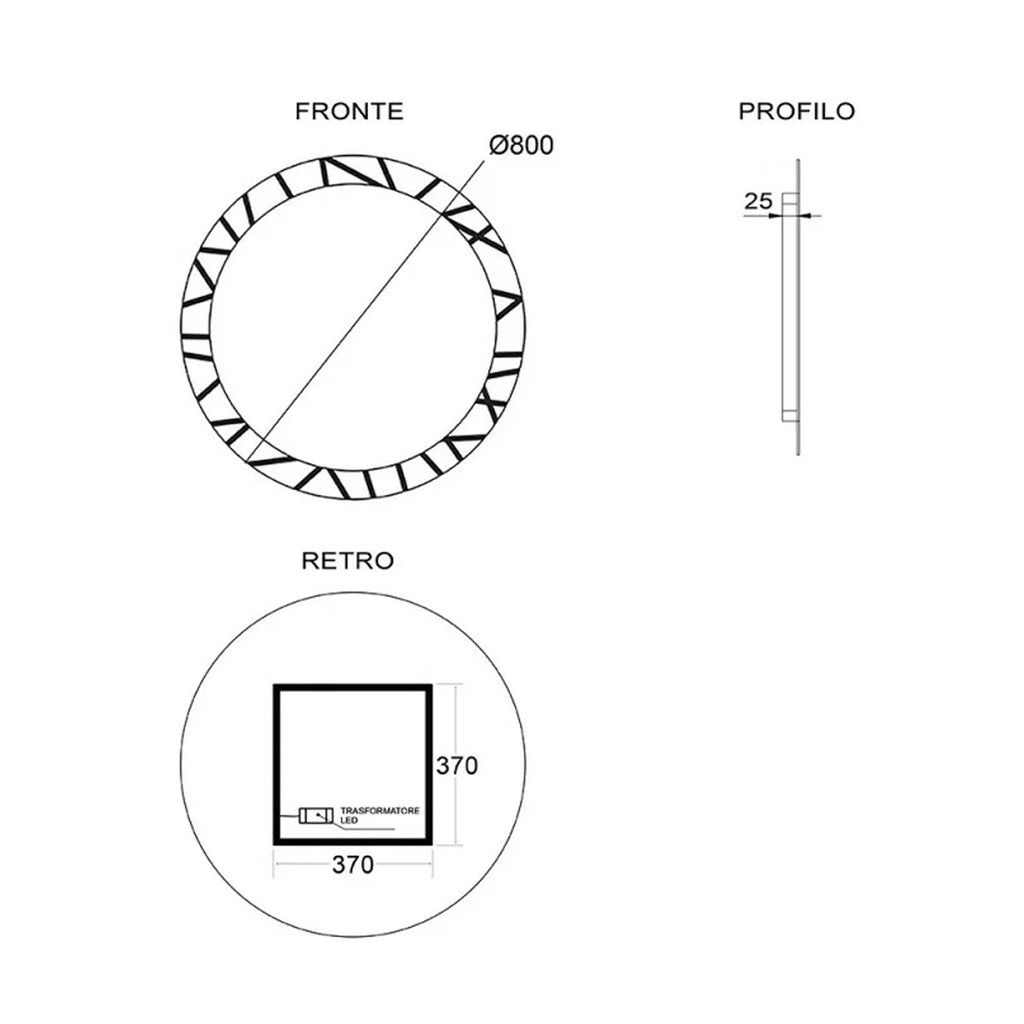 Specchio rotondo retroilluminato con luci LED Cubi&Co modello Jungle - ø 80 cm