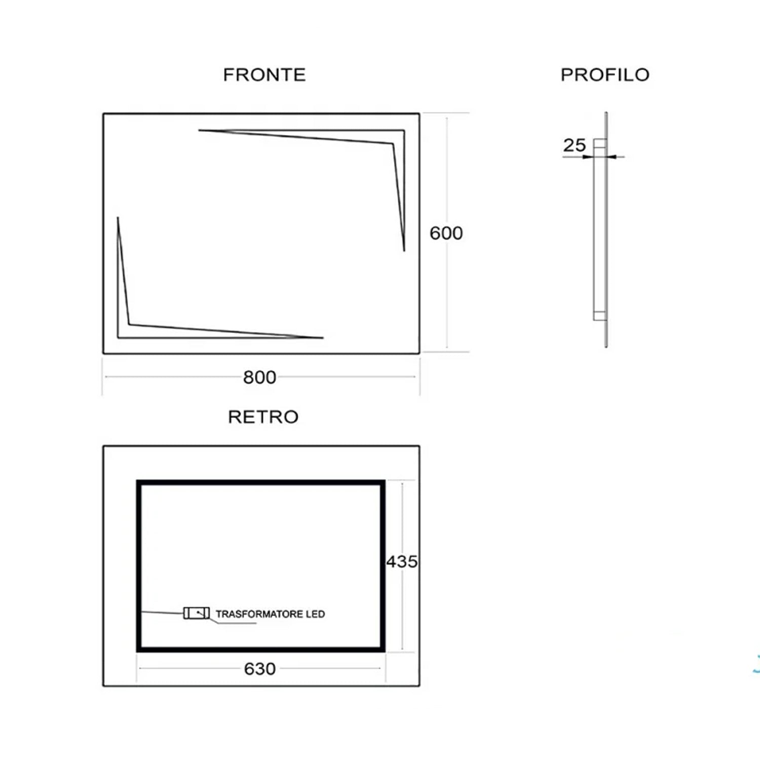 Specchio con retroilluminazione LED Cubi&Co modello Arrow - 60x80 cm