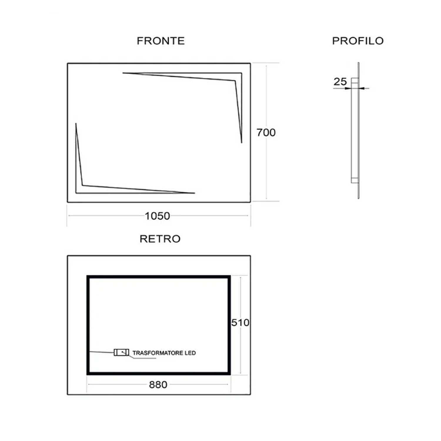Specchio con retroilluminazione LED Cubi&Co modello Arrow - 70x105 cm