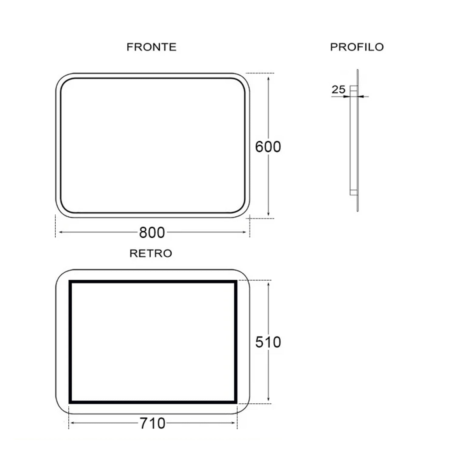 Specchio con retroilluminazione LED Cubi&Co modello Line - 60x80 cm