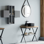 Mobile bagno in metallo nero con lavabo d'appoggio nero opaco e specchio led cm 80 top rovere naturale- Cubi&Co modello Destiny 4 by CeramicStore | Lo specialista del tuo bagno
