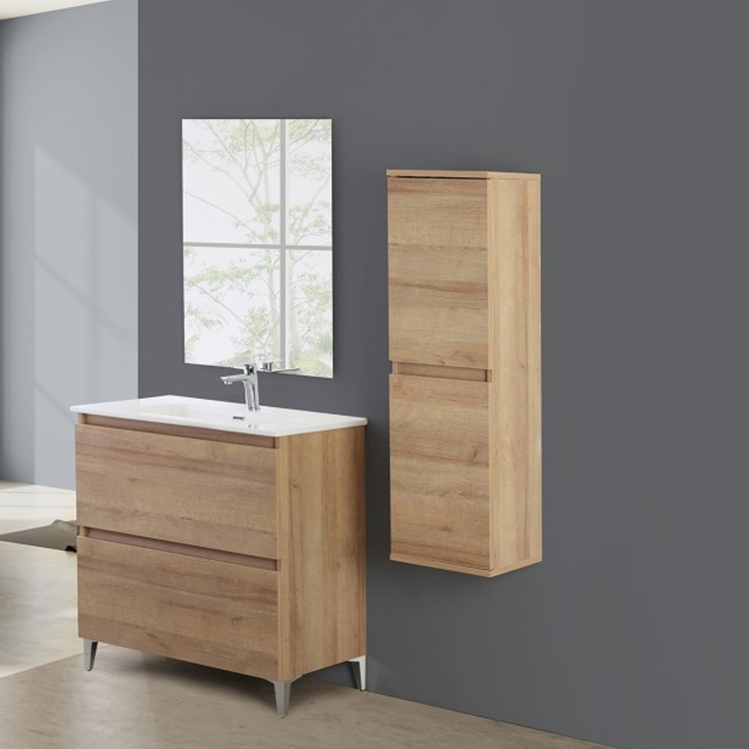 900203 - Mobile bagno a terra 81 cm  con lavabo e specchio Collezione Revival Cubi&co