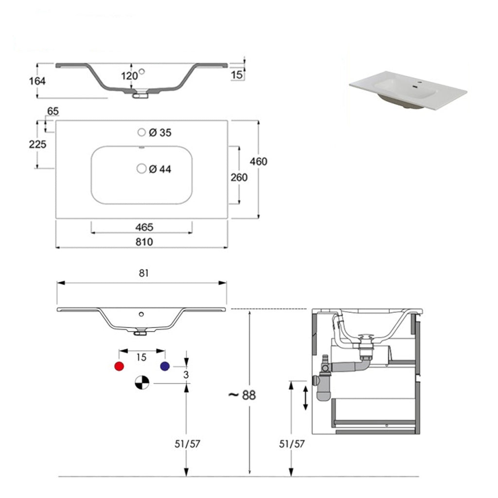 900202 - Mobile bagno a terra 81 cm con lavabo e specchio Collezione Revival Cubi&co