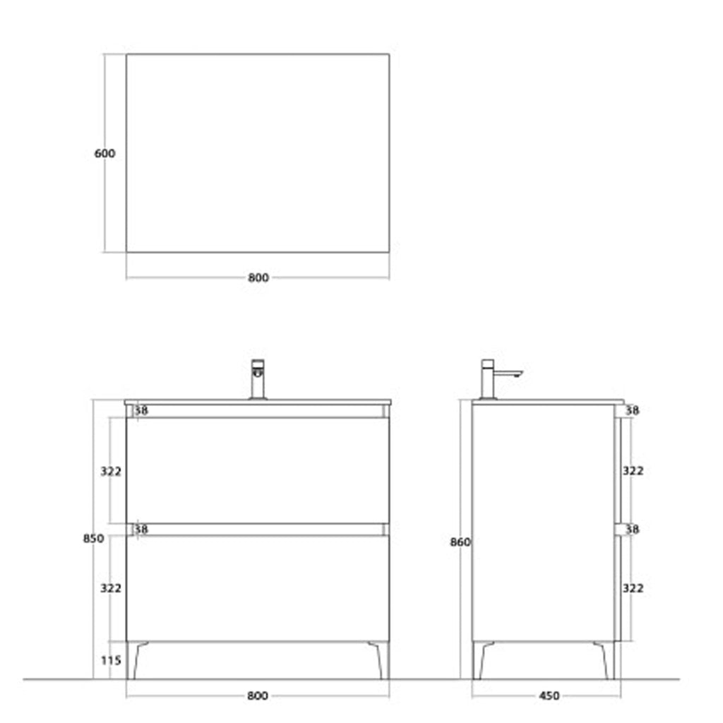 900271 - Mobile bagno a terra 81 cm con lavabo e specchio Collezione Revival Cubi&co