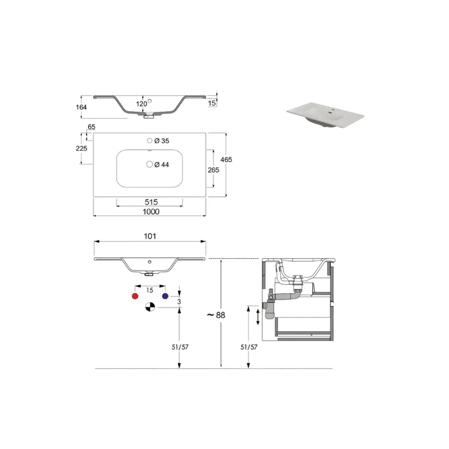 900213 - Mobile bagno sospeso 80 cm con lavabo e specchio - Collezione Revital Cubi&Co