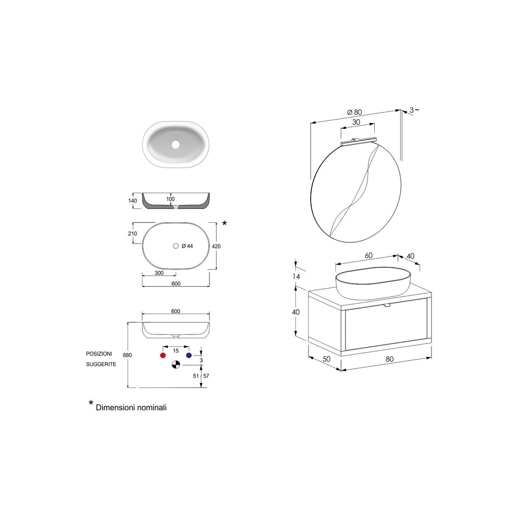  Composizione bagno sospesa Nyumba a 1 cassetto con lavabo