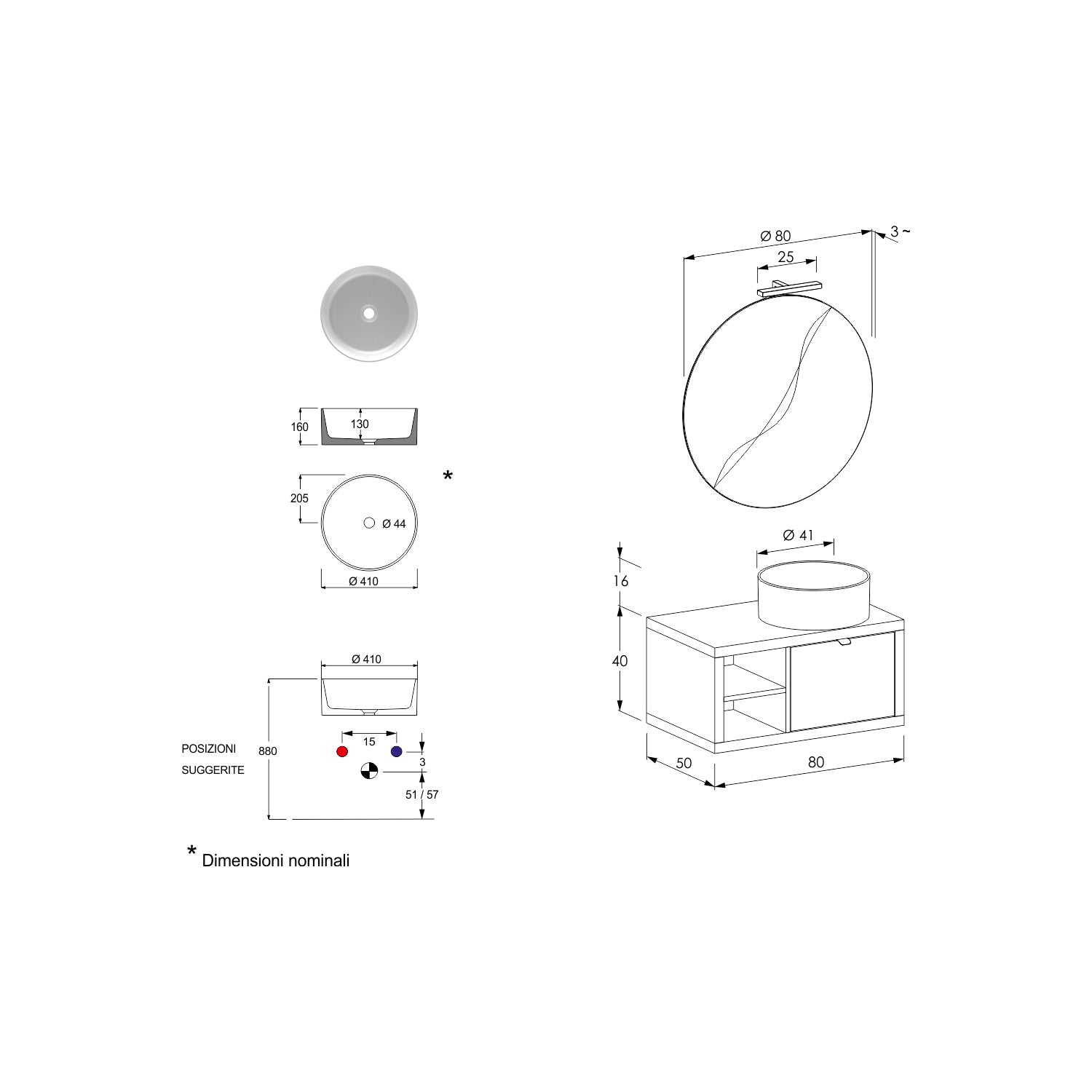  Composizione bagno sospesa Nyumba a 1 cassetto e vano a giorno con lavabo