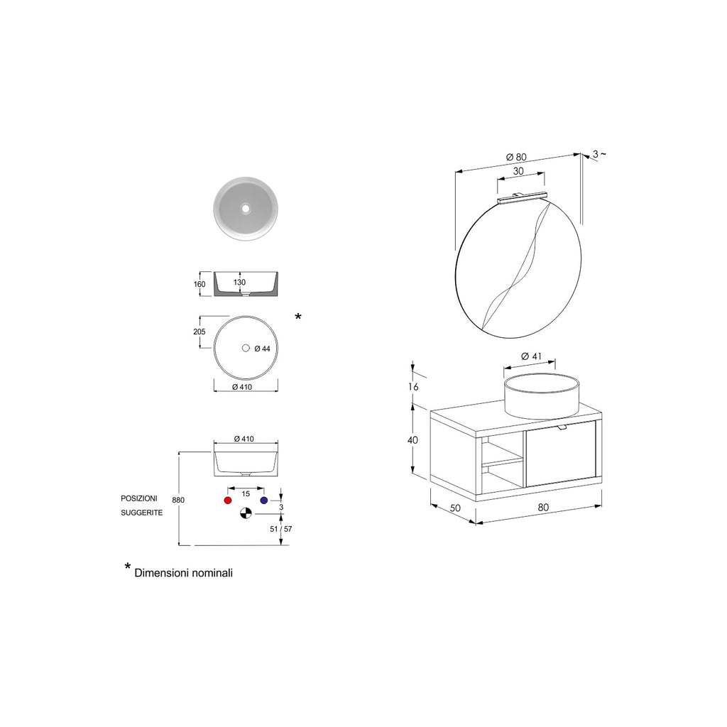  Composizione bagno sospesa Nyumba a 1 cassetto e vano a giorno con lavabo