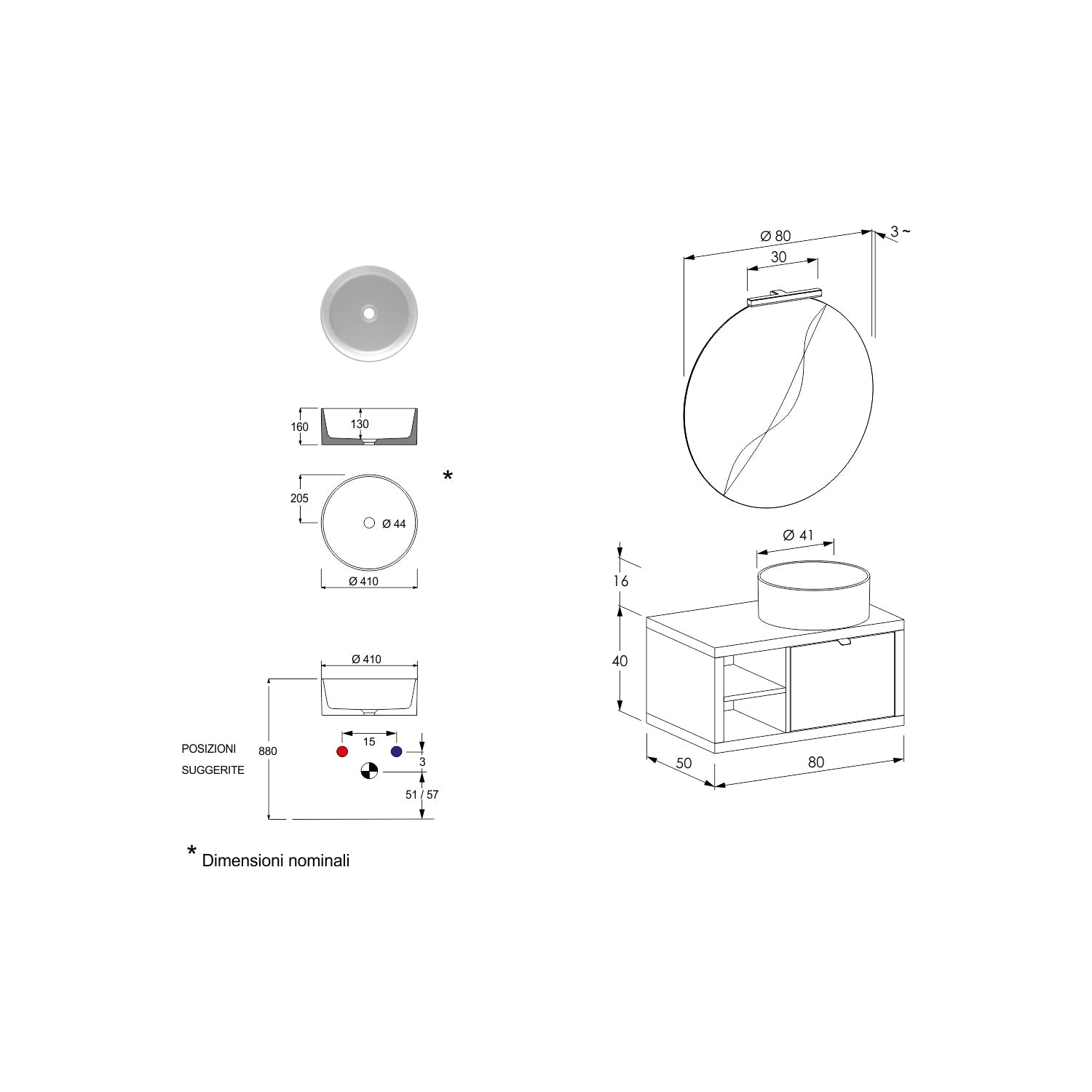  Composizione bagno sospesa Nyumba a 1 cassetto e vano a giorno con lavabo
