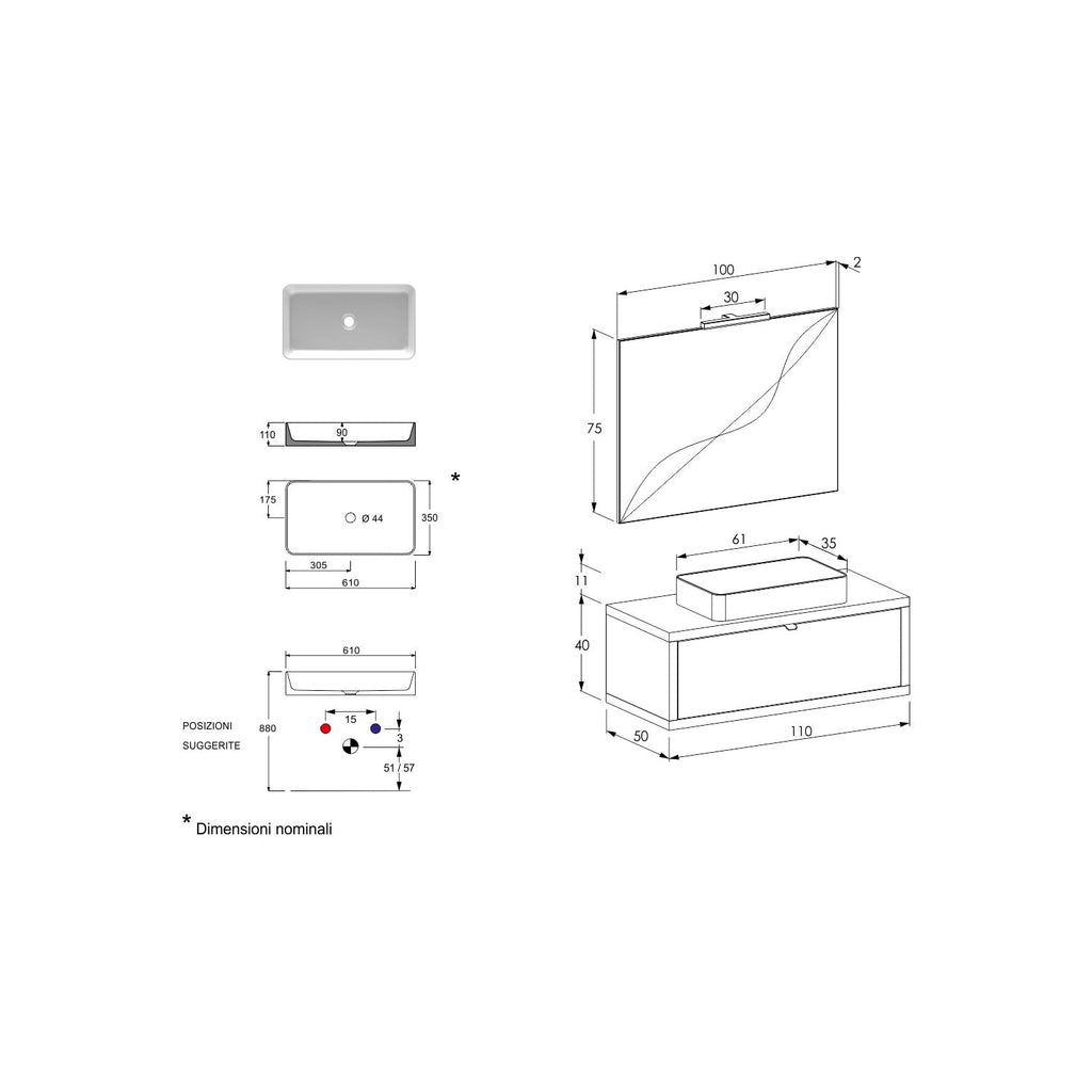  Composizione bagno sospesa Nyumba a 1 cassetto con lavabo