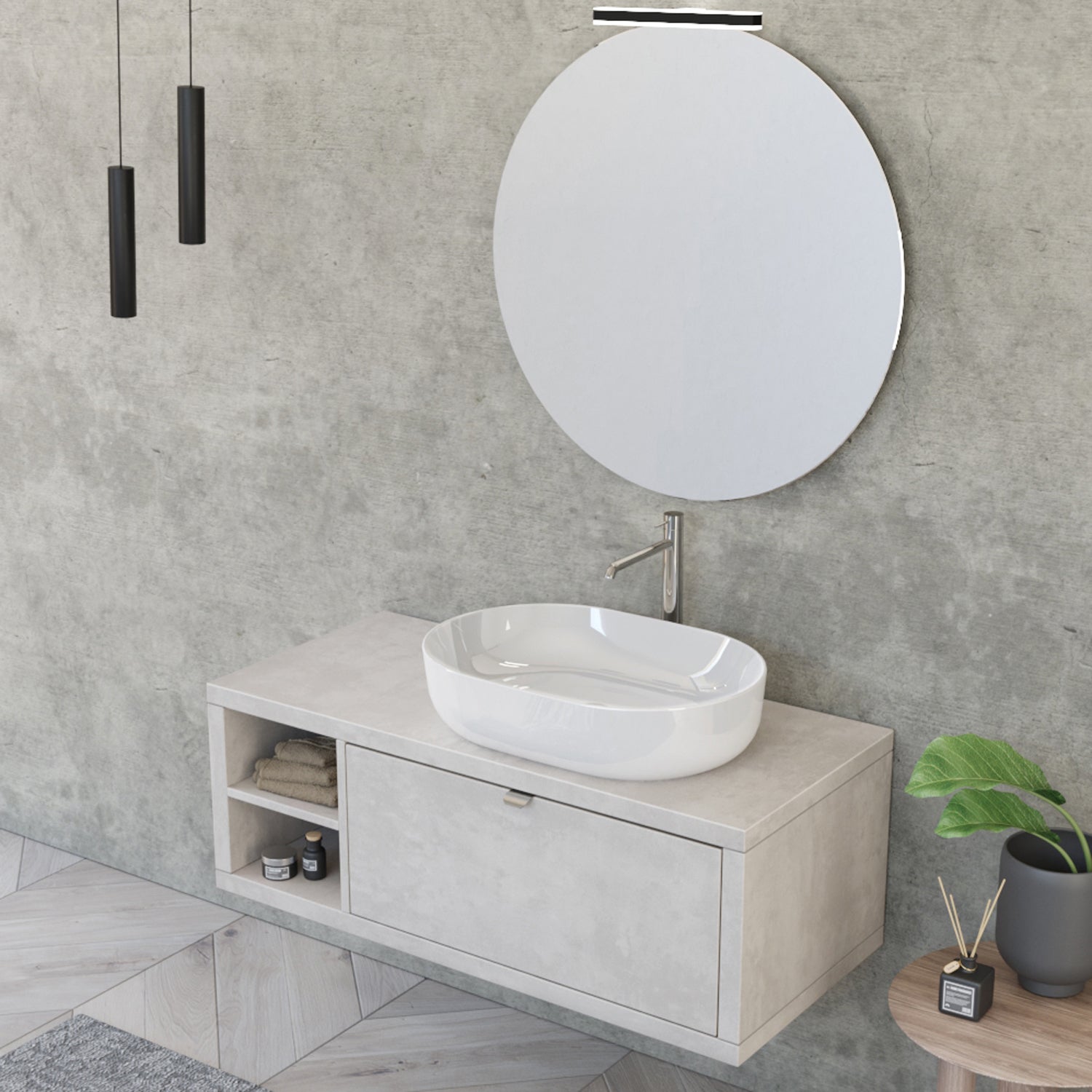 Composizione bagno sospesa Nyumba a 1 cassetto e vano a giorno con lavabo