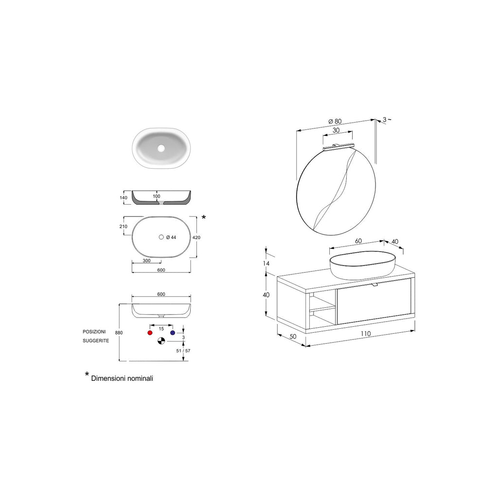  Composizione bagno sospesa Nyumba a 1 cassetto e vano a giorno con lavabo