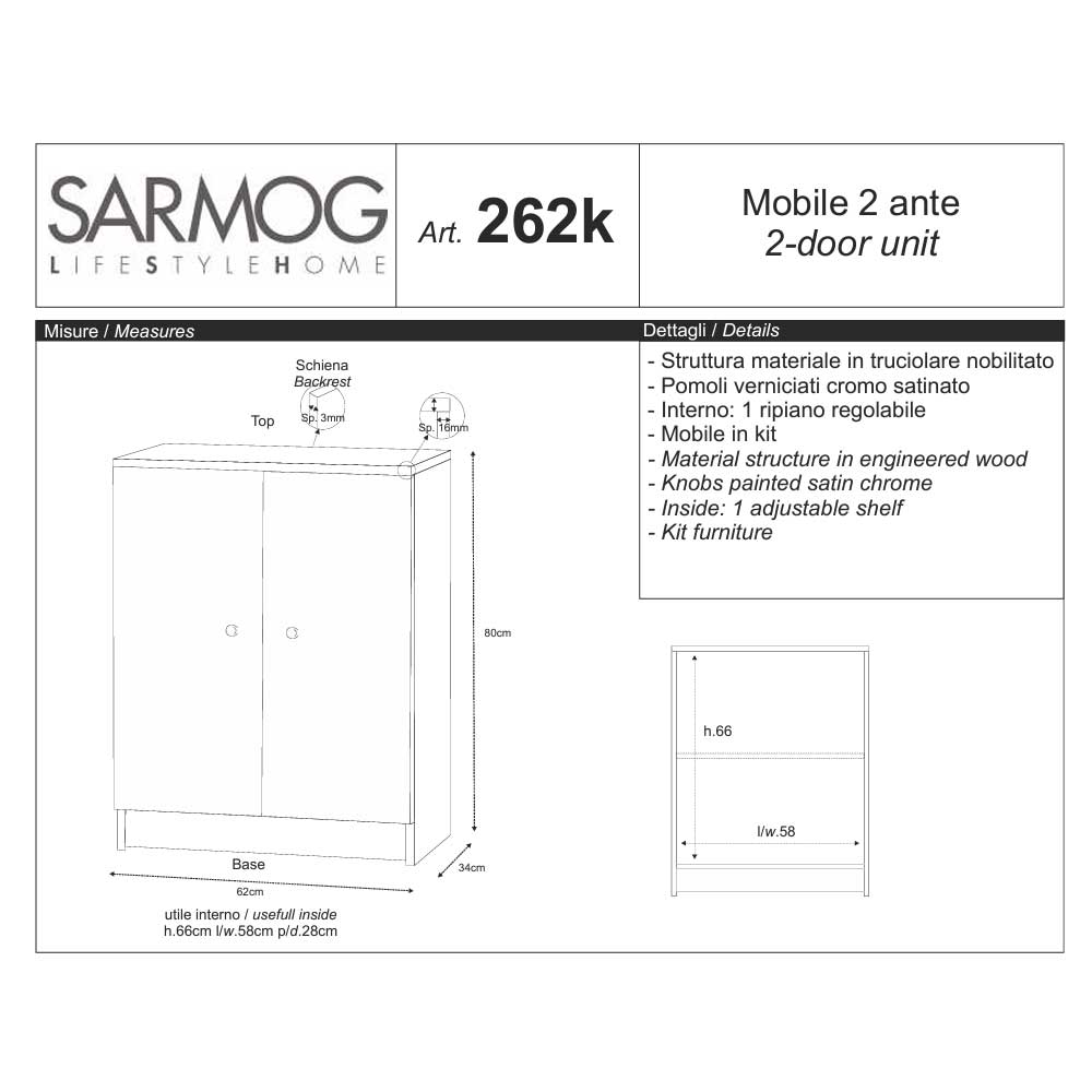  Mobile Basso 2 Ante con un ripiano regolabile finitura Eucalipto by Sarmog by CeramicStore | Lo specialista del tuo bagno
