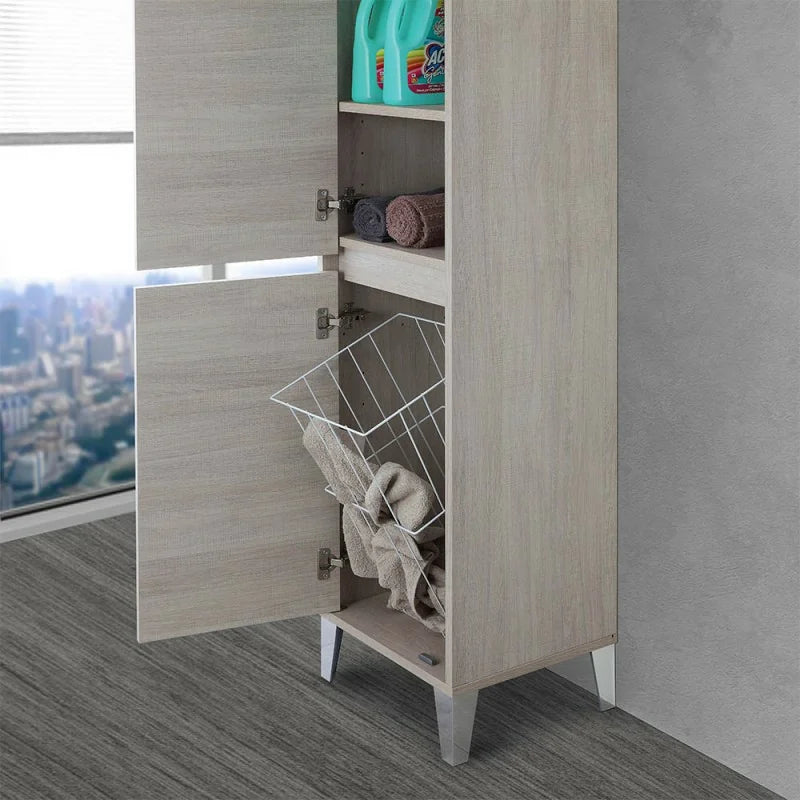 Colonna bagno con cesto portabiancheria Cubi&Co serie Mondial con chiusura slow motion 40x183x35 cm - Rovere chiaro