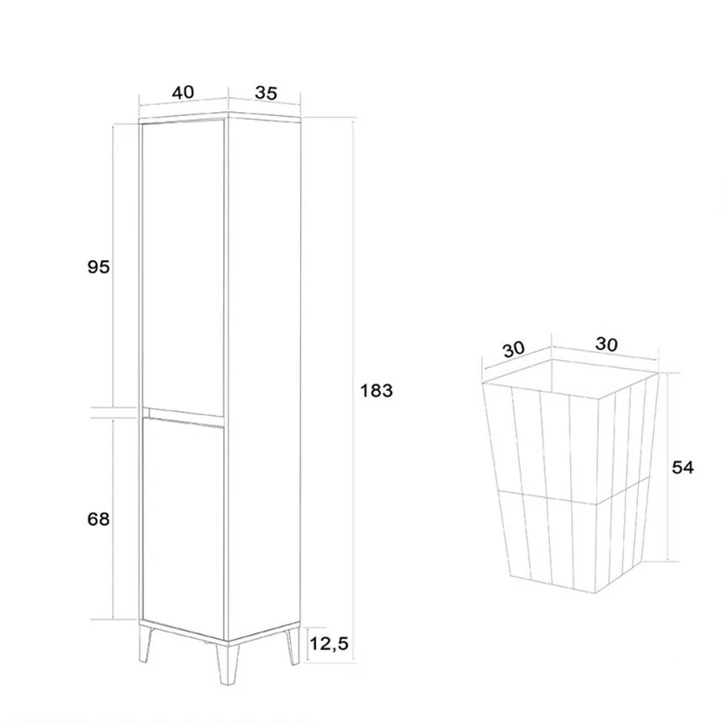 Colonna bagno con cesto portabiancheria Cubi&Co serie Mondial con chiusura slow motion 40x183x35 cm - Rovere chiaro