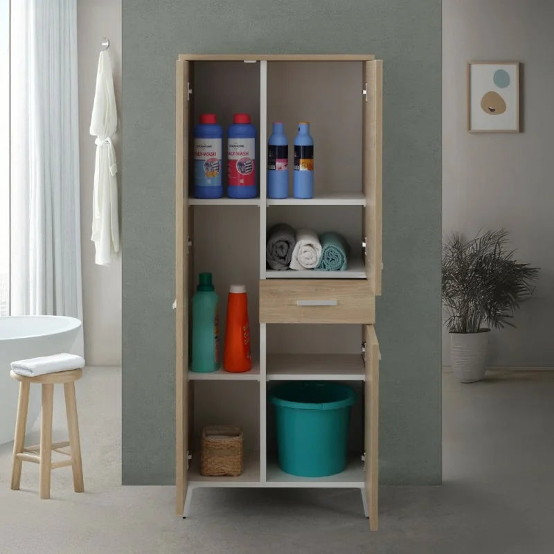 Colonna portasciugamani tre ante e un cassetto Cubi&Co serie Star 60x154x34 cm - Rovere dolomite