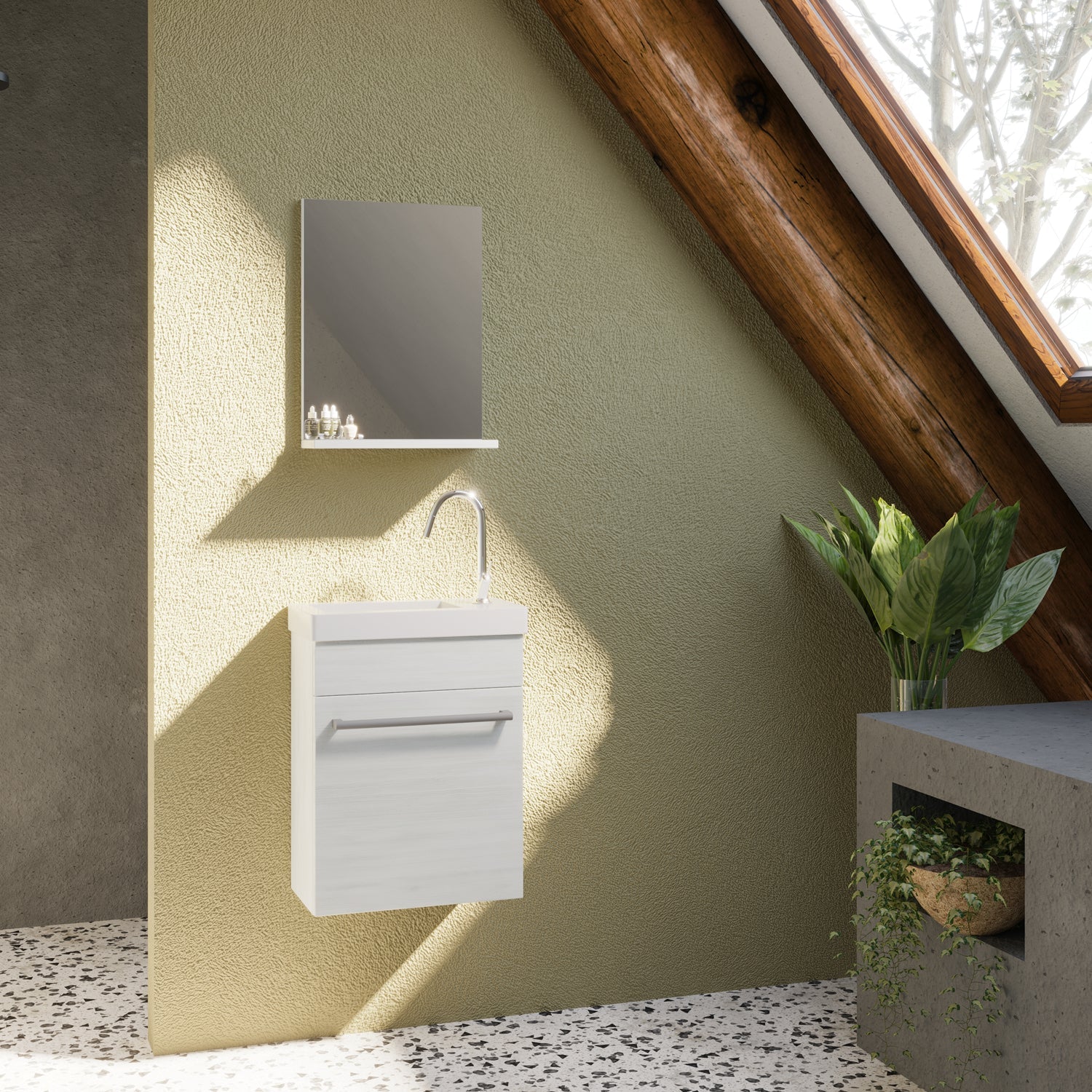 Mobile bagno con lavabo e specchiera Pick - Rovere Grigio by CeramicStore | Lo specialista del tuo bagno