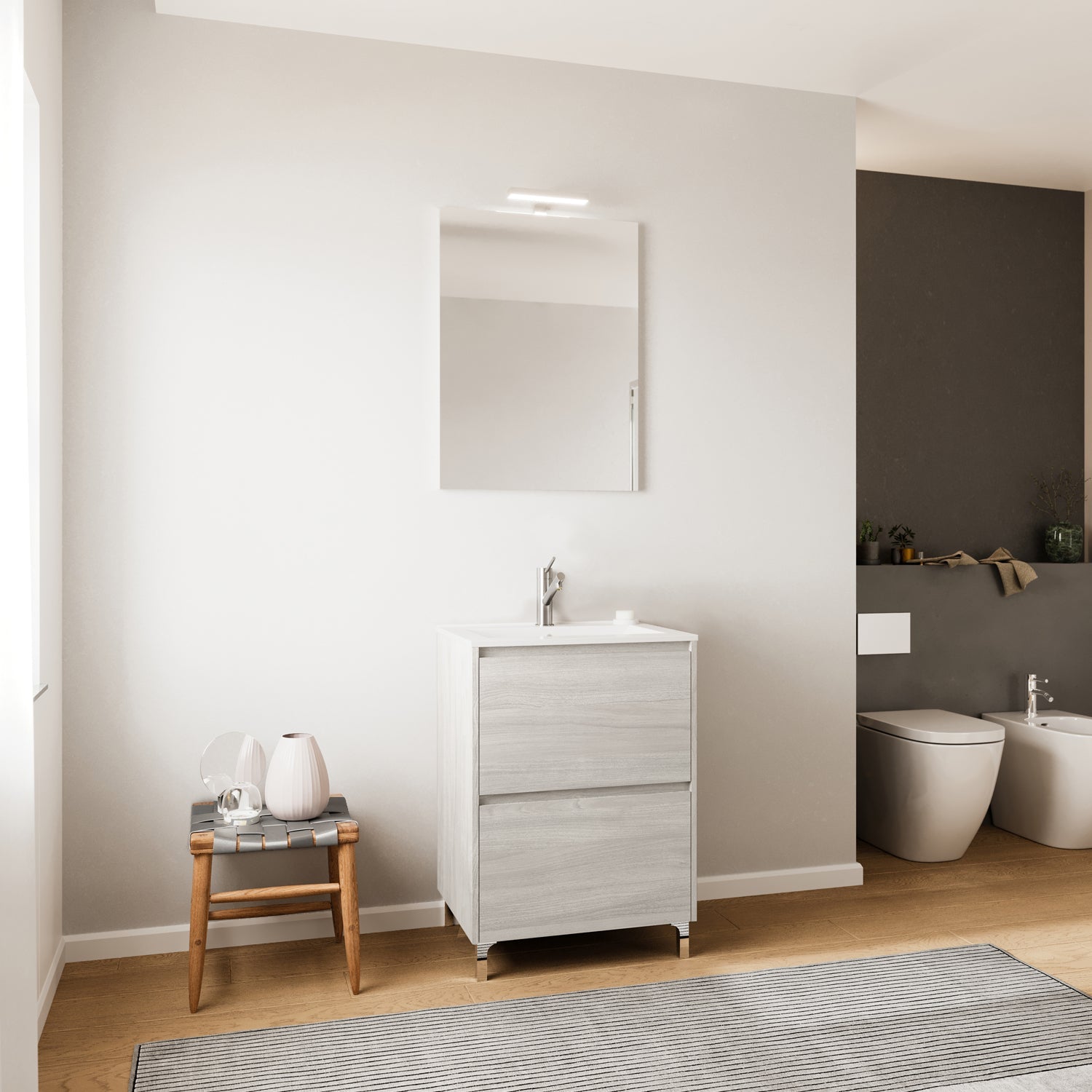 Mobile bagno con lavabo e specchiera Cubi&Co Berlino 60 cm - Rovere Grigio by CeramicStore | Lo specialista del tuo bagno