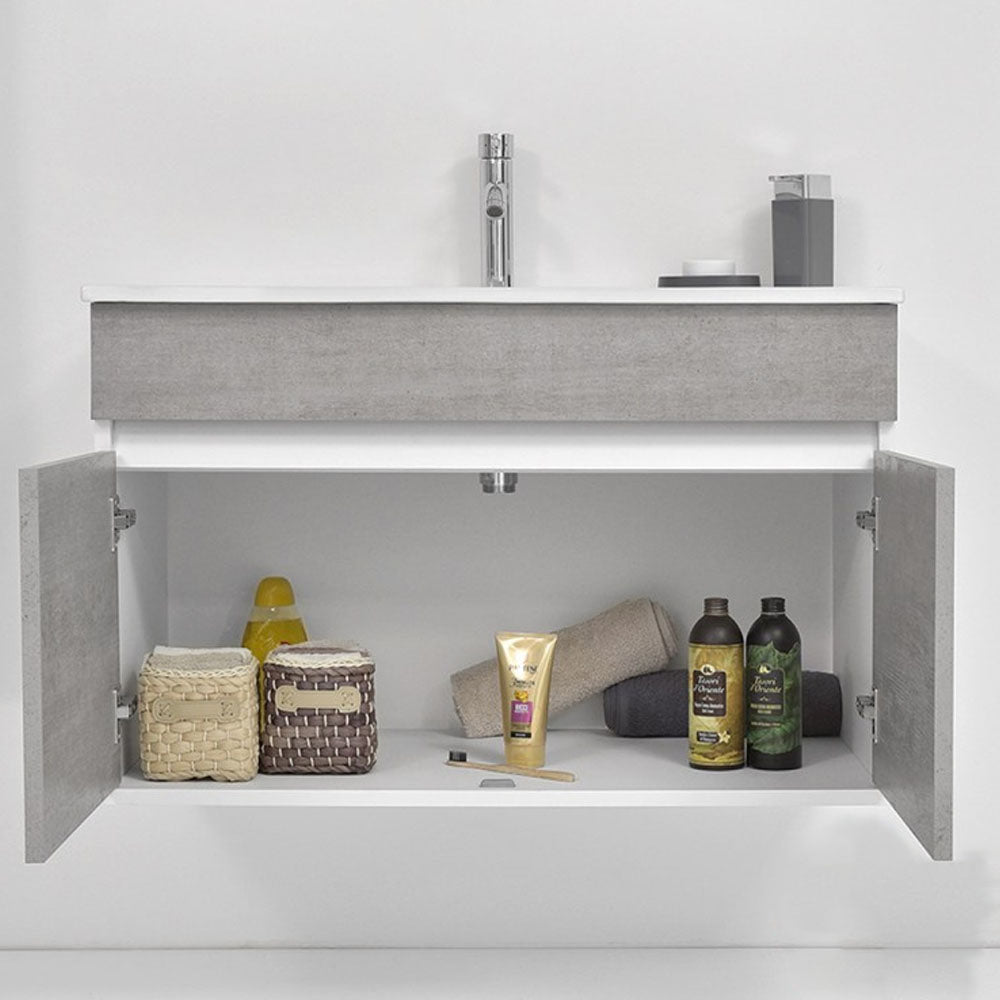 Composizione bagno sospesa Cubi&Co Favola 90 cm con lavabo e specchio - Bianco/Cemento