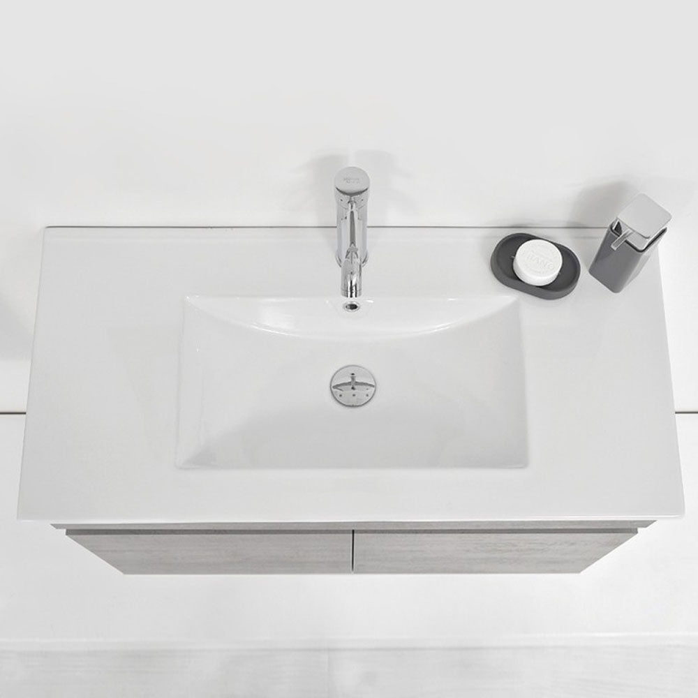 Composizione bagno sospesa Cubi&Co Favola 90 cm con lavabo e specchio - Bianco/Cemento