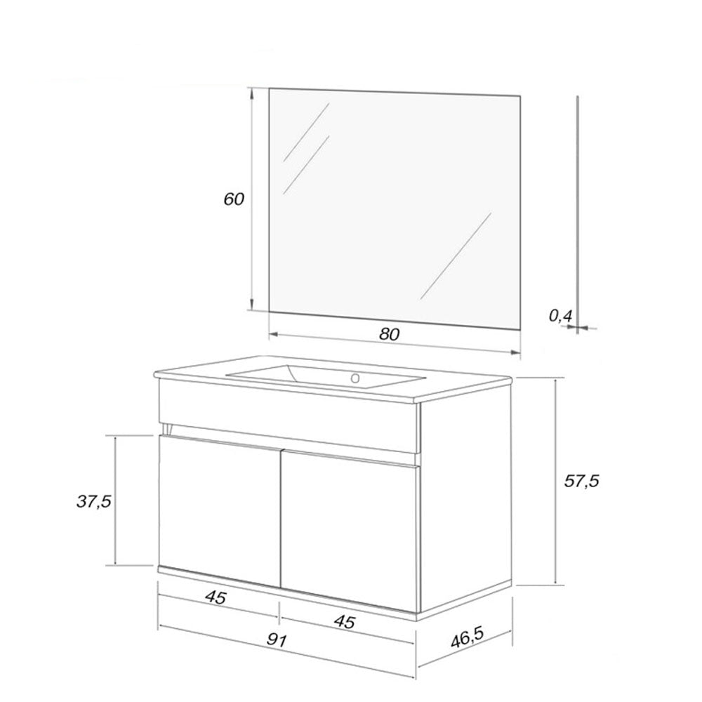 Composizione bagno sospesa Cubi&Co Favola 90 cm con lavabo e specchio - Bianco/Cemento