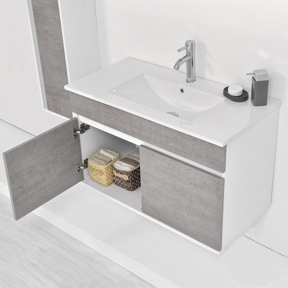Composizione bagno sospesa Cubi&Co Favola 90 cm con lavabo e specchio - Bianco/Cemento