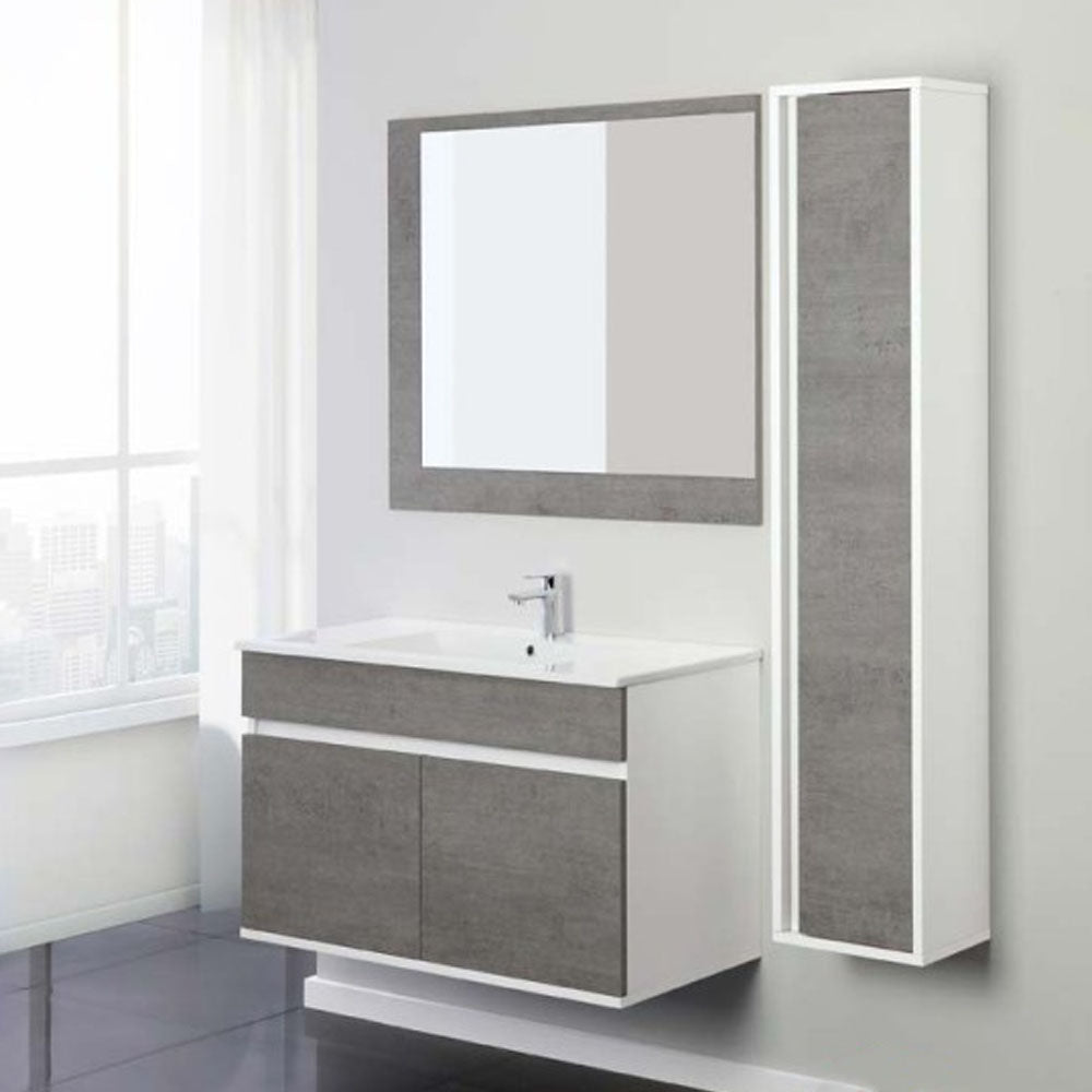 Pensile bagno sospeso Favola 30x150 cm con anta soft-close - Bianco/Cemento