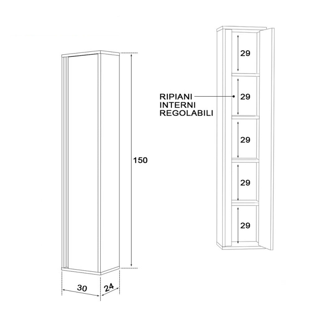 Pensile bagno sospeso Favola 30x150 cm con anta soft-close - Bianco/Cemento