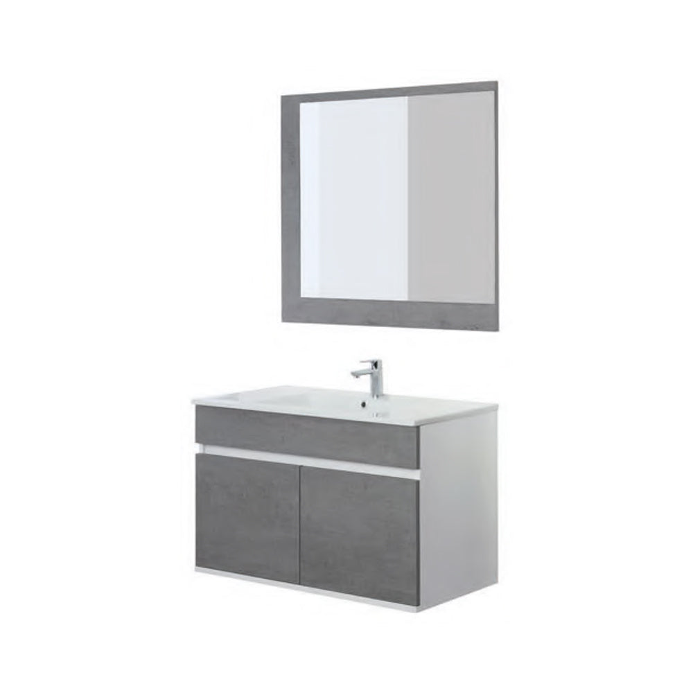 Composizione bagno sospesa Cubi&Co Favola 90 cm con lavabo e specchio - Bianco/Cemento