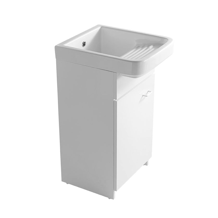 Lavatoio in ceramica con strizzatoio e mobile idrofugo BathCore 45x60 cm 1 anta - Bianco