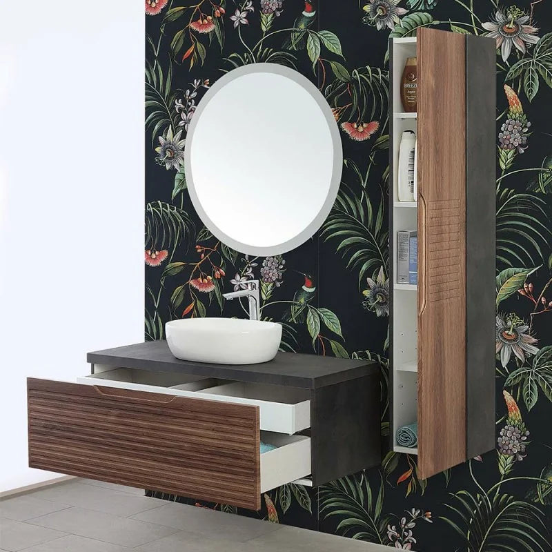 Pensile con anta Cubi&Co serie Mount 30x150x24 cm - Noce canaletto/ardesia