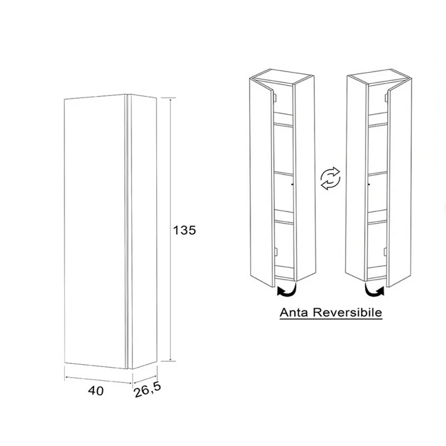 Pensile a un'anta Cubi&Co serie Ossidiana 40x135x26 cm - Beton cenere