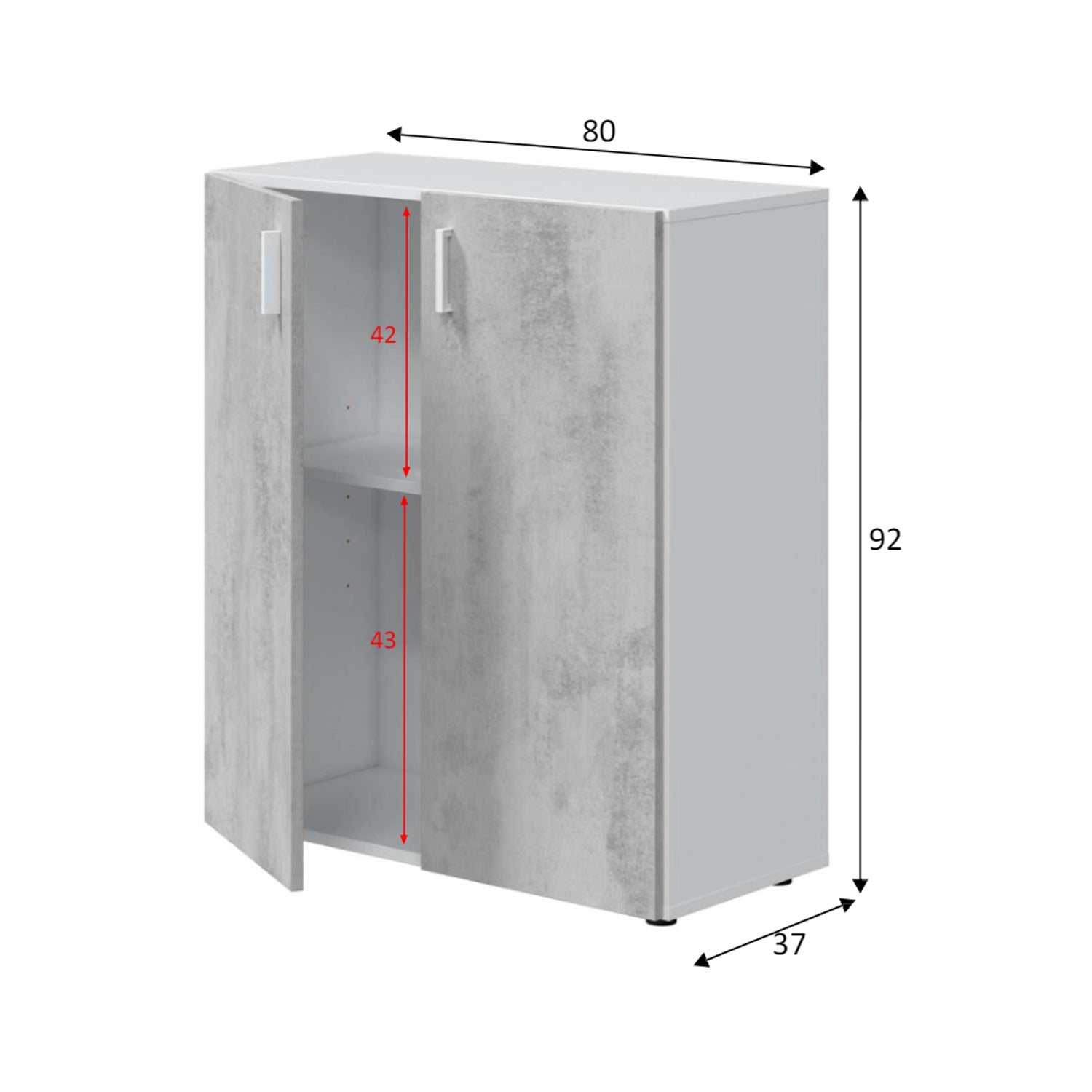  Mobile Multiuso Basso con 2 ante e 1 ripiano regolabile in altezza - Bianco Cemento by CeramicStore | Lo specialista del tuo bagno