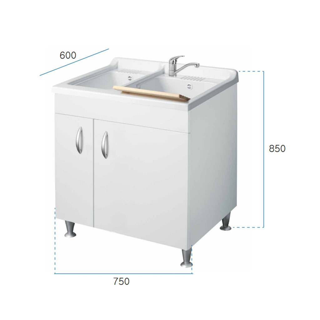 Lavatoio con mobile in nobilitato e due vasche BathCore 75x60 cm - Bianco