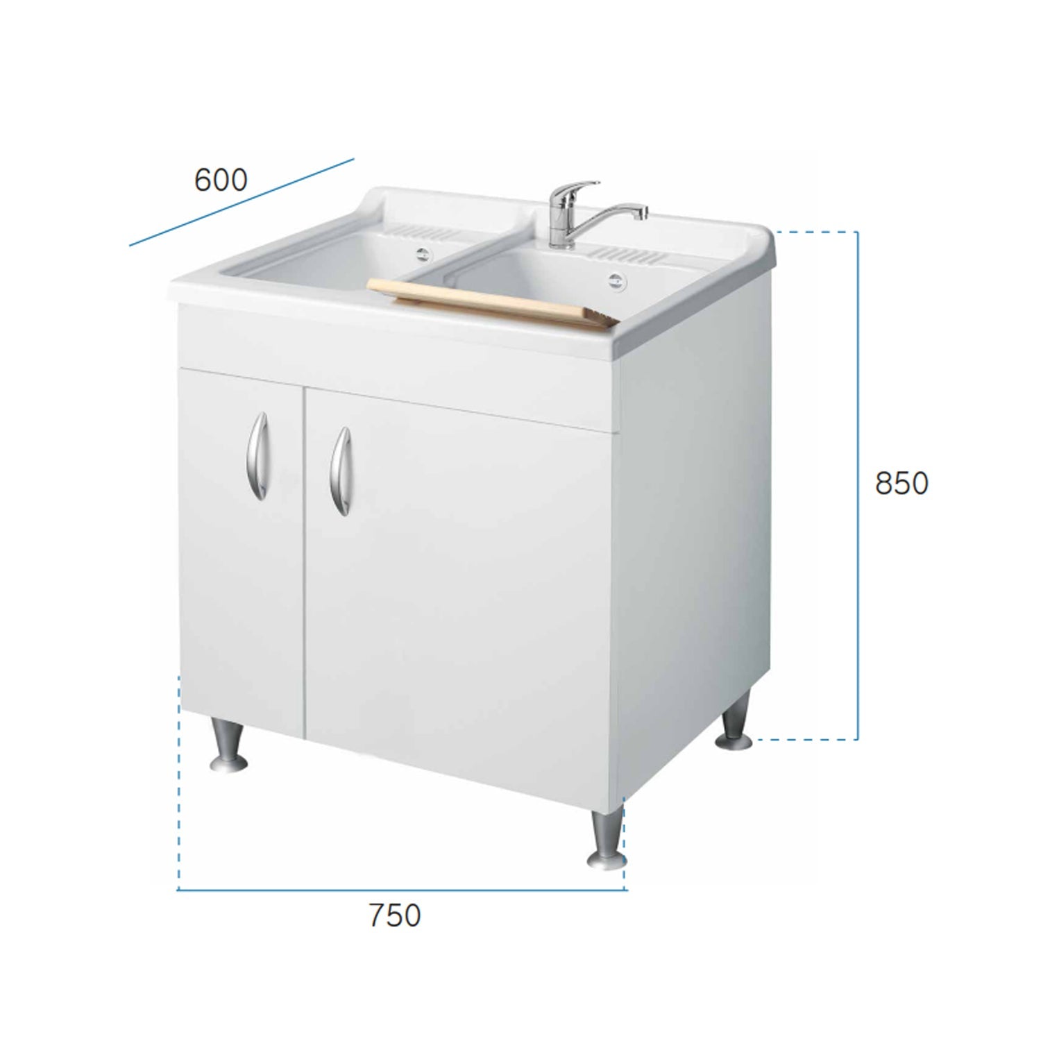 Lavatoio con mobile in nobilitato e due vasche BathCore 75x60 cm - Bianco