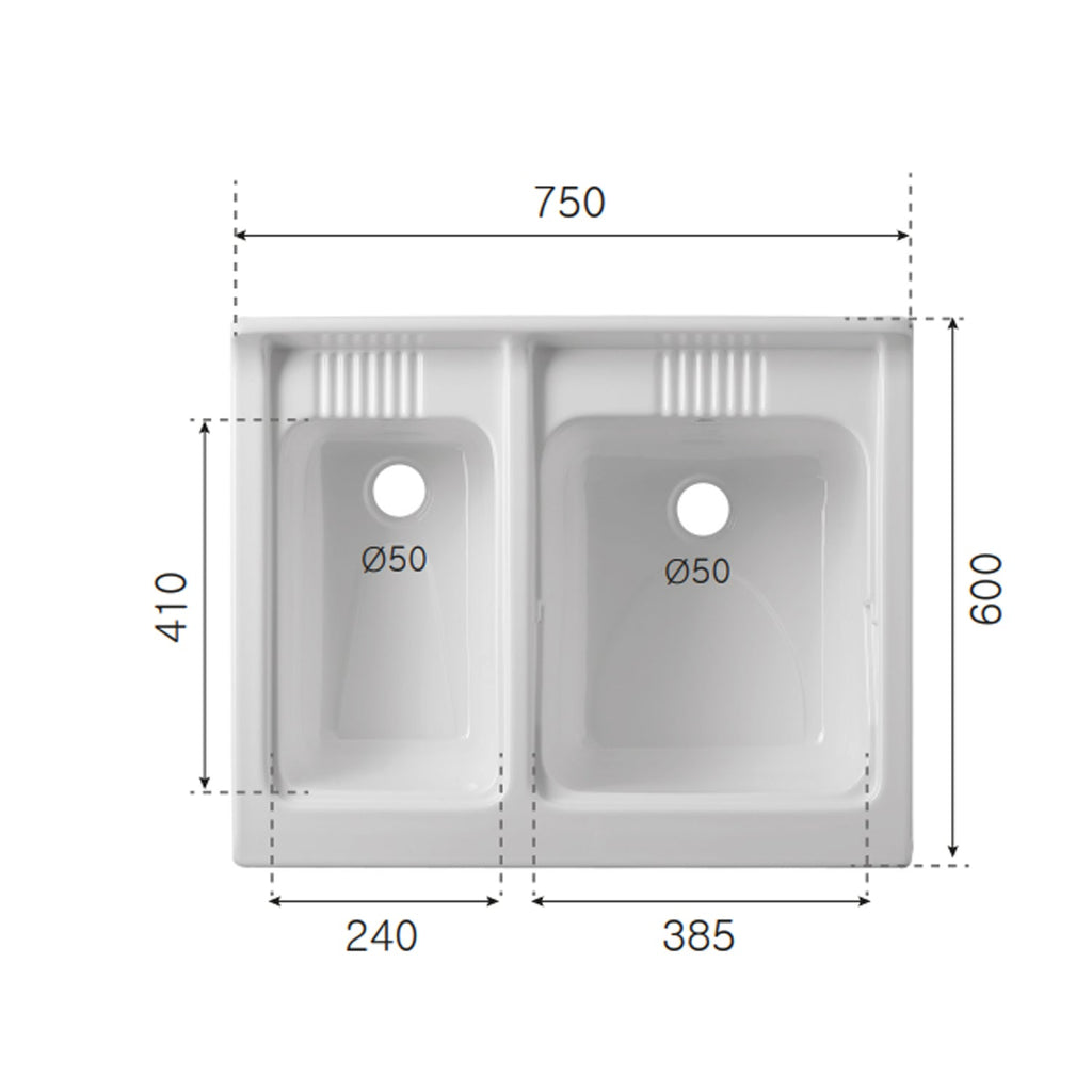 Lavatoio con mobile in nobilitato e due vasche BathCore 75x60 cm - Bianco