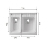 Lavatoio con mobile in nobilitato e due vasche BathCore 75x60 cm - Bianco