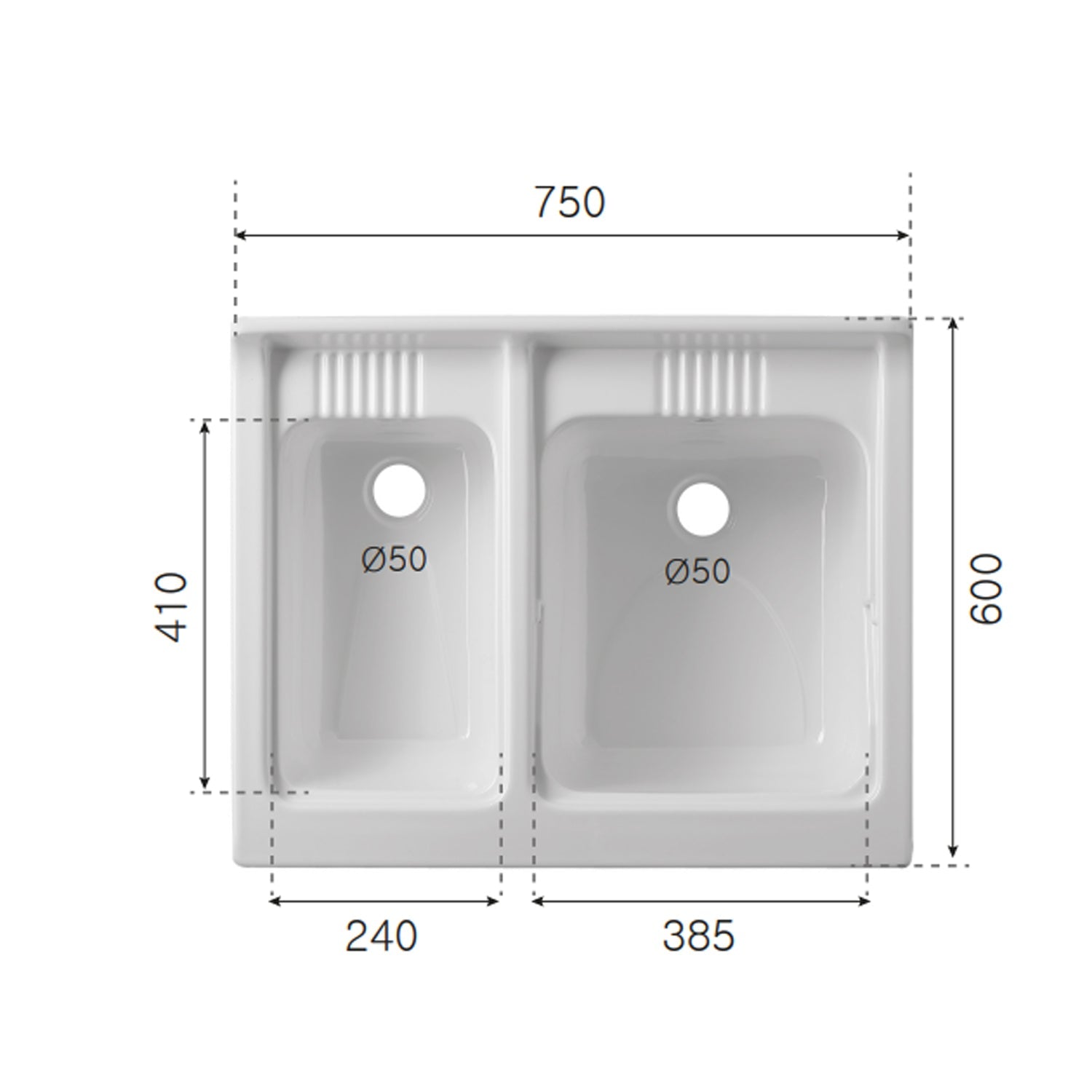Lavatoio con mobile in nobilitato e due vasche BathCore 75x60 cm - Bianco