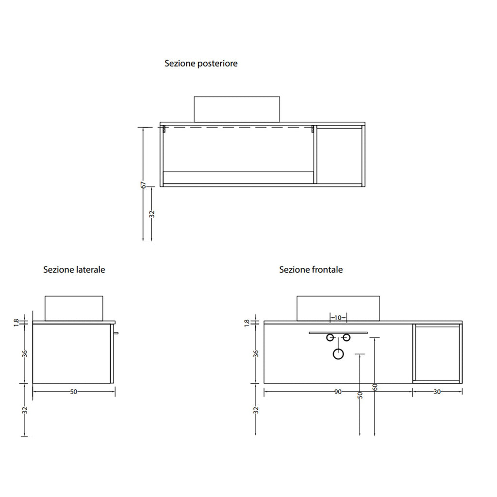 Base mobile bagno L. 120 cm Cubi&Co - Antracite/Noce
