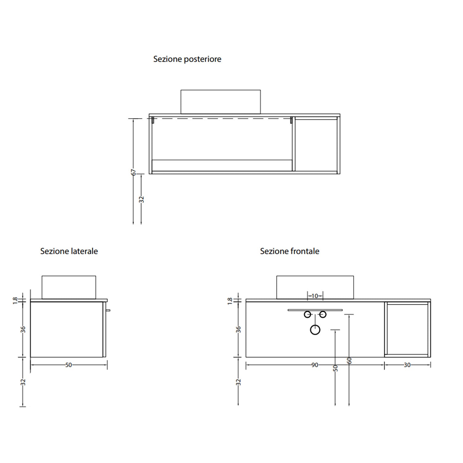 Base mobile bagno L. 120 cm Cubi&Co - Antracite/Noce