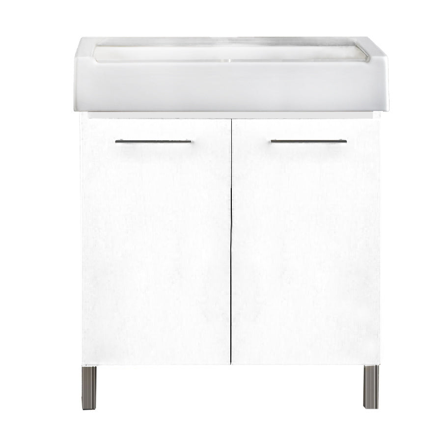 Mobile lavatoio 2 ante in materiale melaminico con lavabo in ceramica e piedini abs cromati. Variante Bianco Classico Misure cm 60x51 by CeramicStore | Lo specialista del tuo bagno