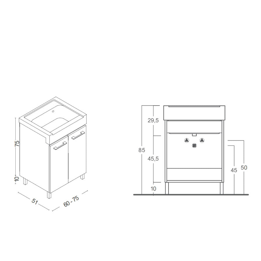  Mobile lavatoio 2 ante in materiale melaminico con lavabo in ceramica e piedini abs cromati. Variante Olmo Montano Misure cm 60x51 by CeramicStore | Lo specialista del tuo bagno