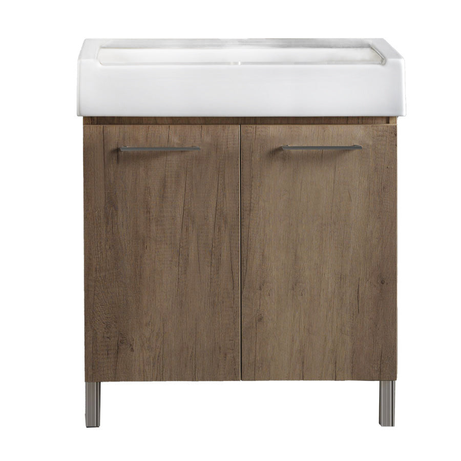 Mobile lavatoio 2 ante in materiale melaminico con lavabo in ceramica e piedini abs cromati. Variante Olmo Montano Misure cm 75x51 by CeramicStore | Lo specialista del tuo bagno