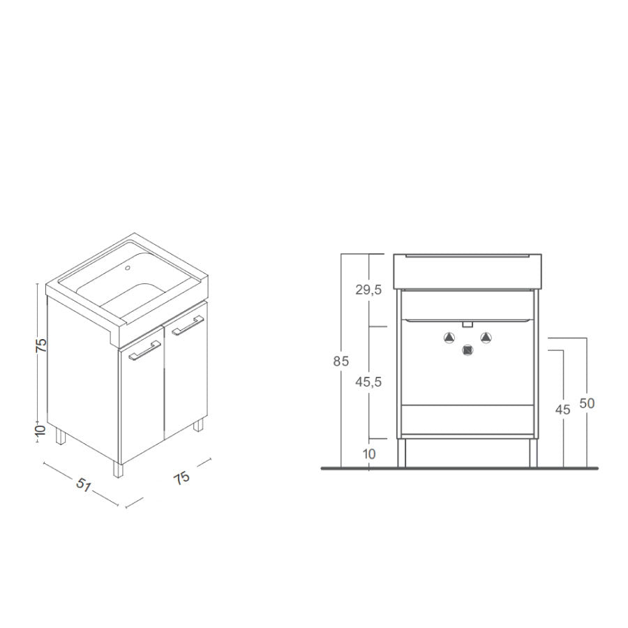  Mobile lavatoio 2 ante in materiale melaminico con lavabo in ceramica e piedini abs cromati. Variante Olmo Montano Misure cm 75x51 by CeramicStore | Lo specialista del tuo bagno