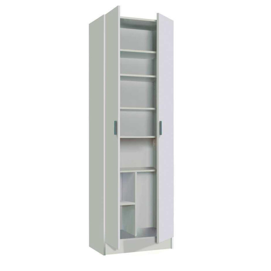 Armadio 2 ante con 5 ripiani regolabili in altezza. Materiale melaminico